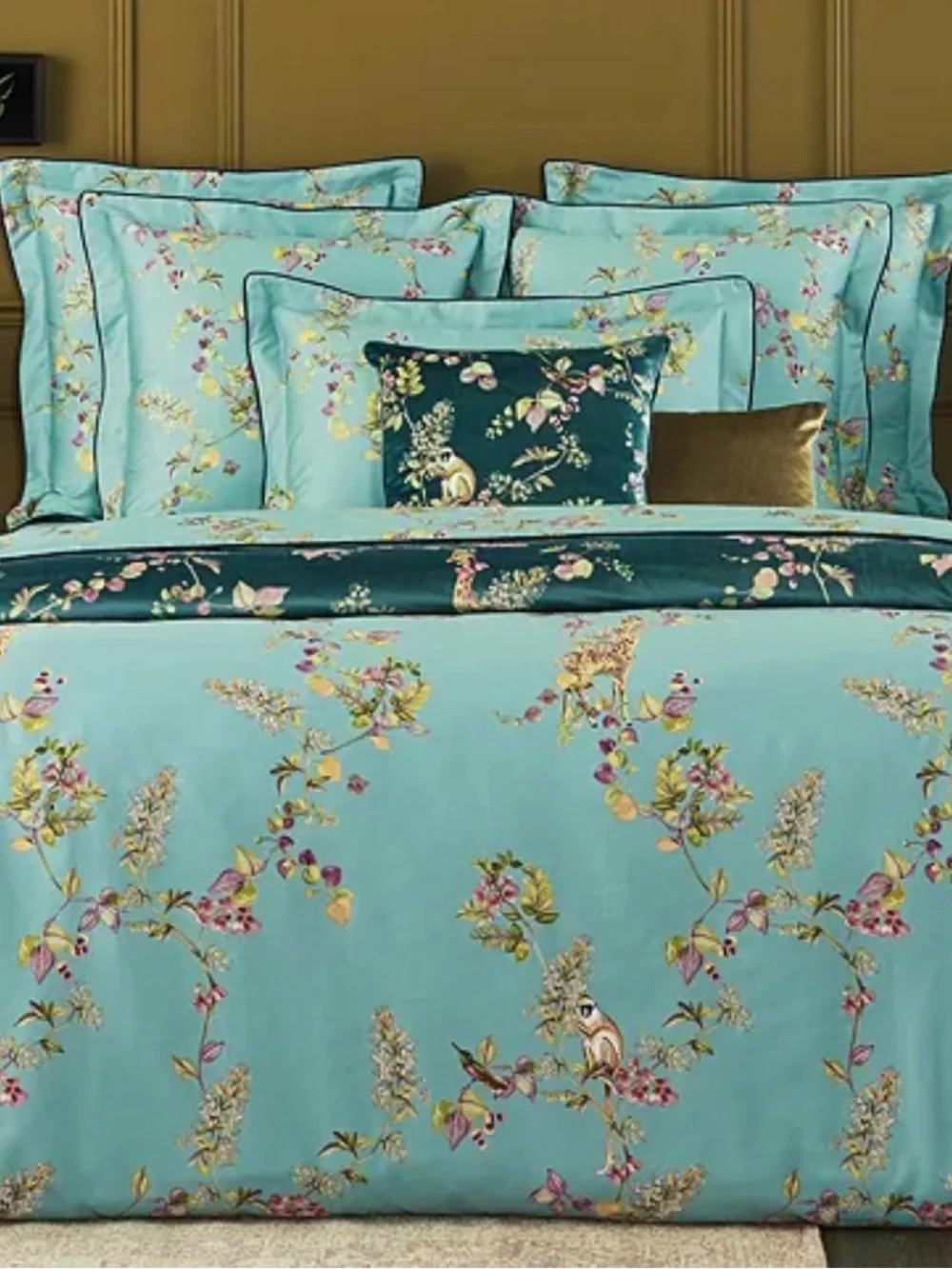 Yves Delorme Un Jour Une Histoire California King Teal Floral Sheet NIP